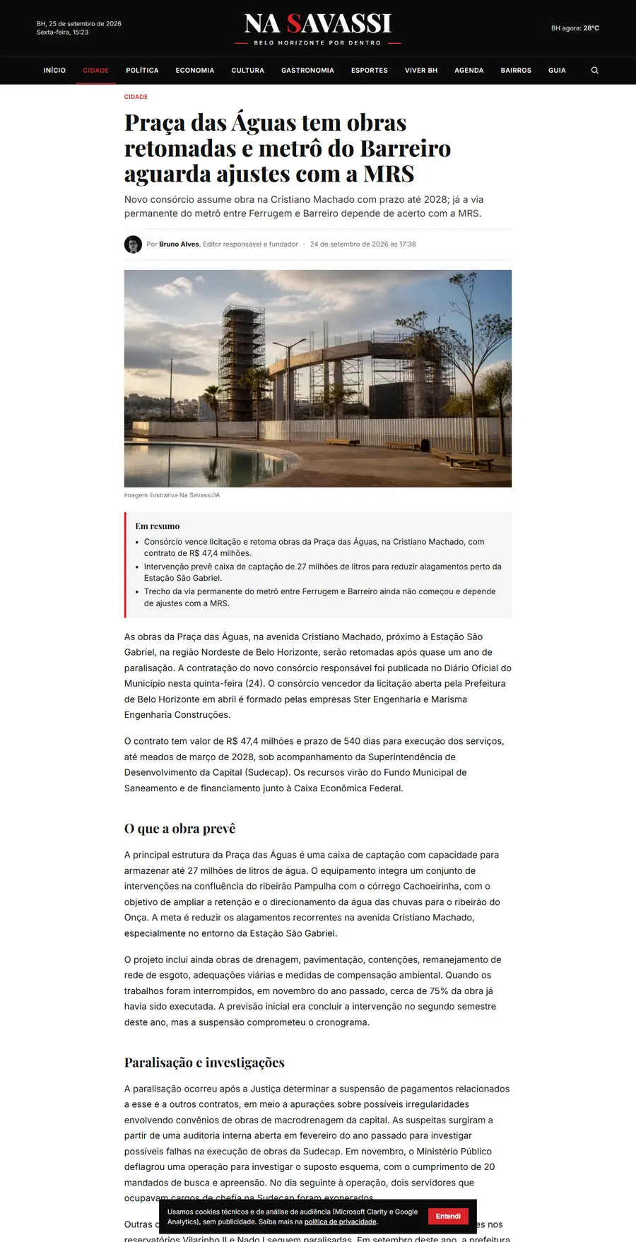 Exemplo de página de matéria com posições de anúncio marcadas