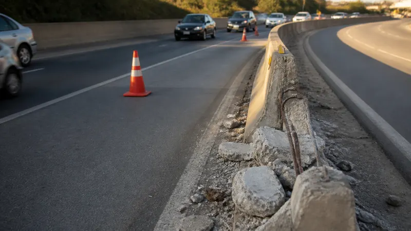 Acidente entre carro e carreta danifica mureta do Anel Rodoviário em BH