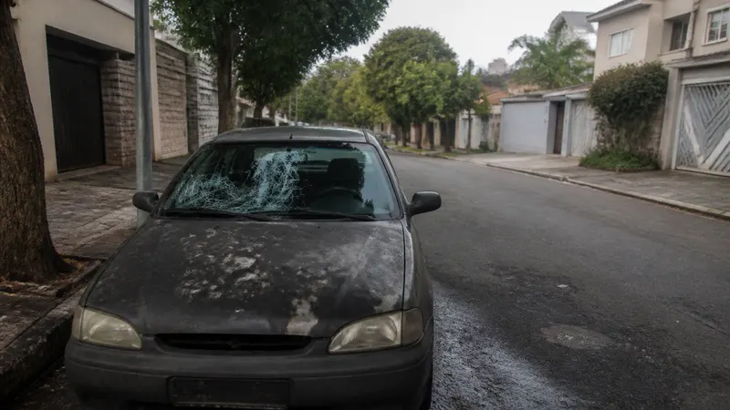 Carro tem para-brisa quebrado e princípio de incêndio na Pampulha, em BH