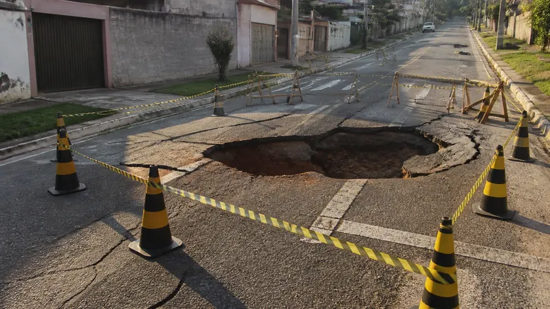 Defesa Civil vistoria abatimento de asfalto no Buritis e Copasa é acionada