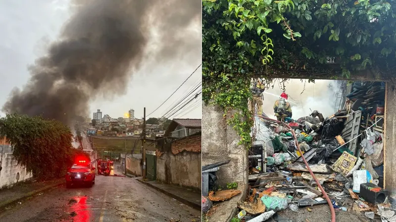 Incêndio atinge depósito de recicláveis no bairro Nova Granada, em BH