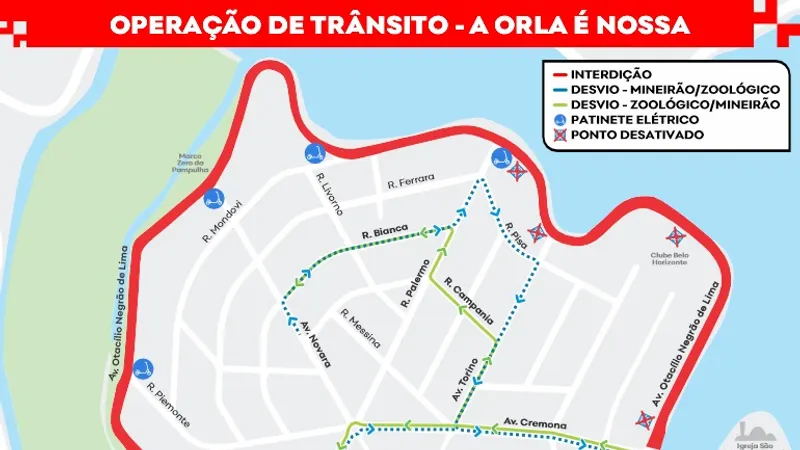 Orla da Pampulha terá trecho de 3,4 km fechado para lazer aos sábados